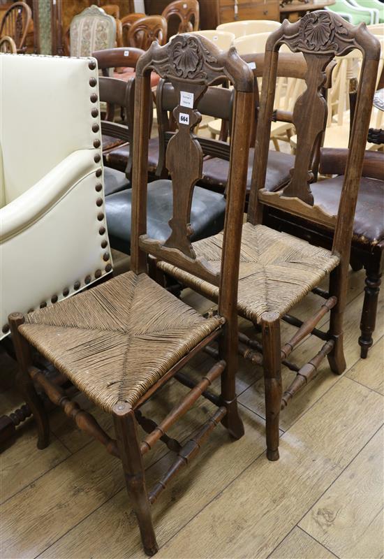 A pair of Dutch rush seated walnut dining chairs